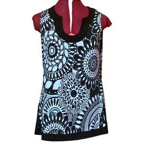 FRANK LYMAN - Black and White mandala floral sleeveless Top - Size 12